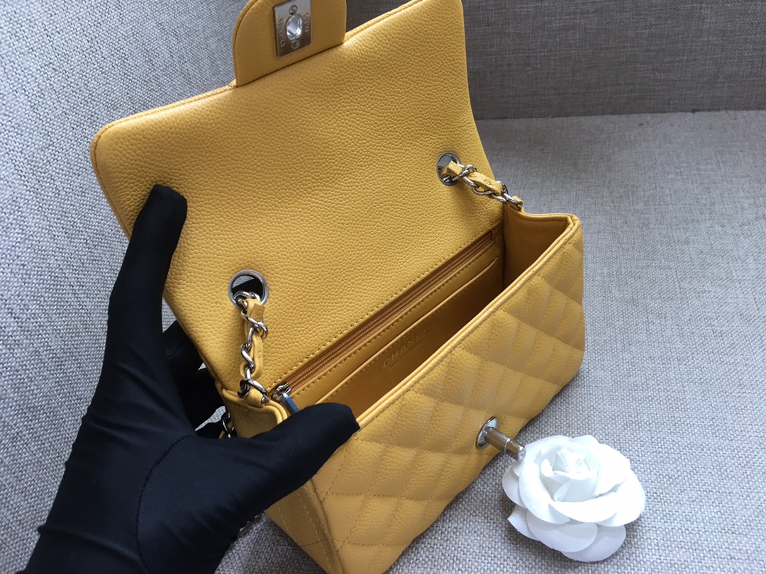 Small Classic Flap Caviar Bag A01116 Yellow/Silver